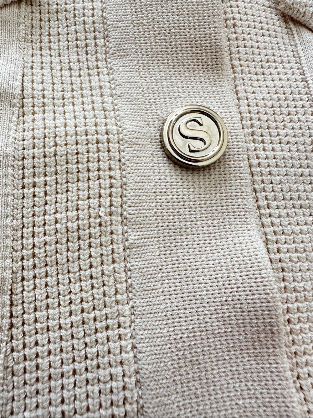 Sandro Paco Cardigan XS Ivory Waffle Knit Scalloped Collar - Picture 4 of 8